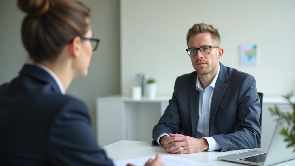 Manager ayant une conversation claire avec un membre de l'équipe dans un environnement de bureau calme